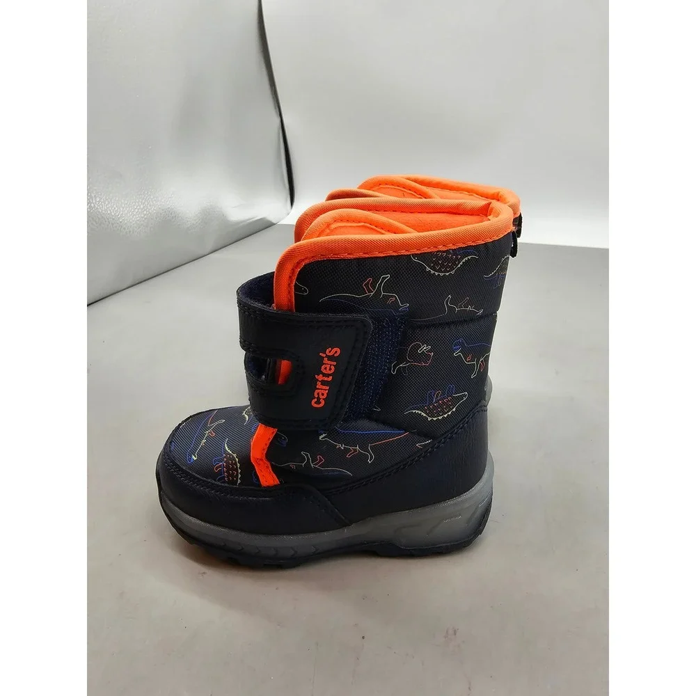 Carters Grady Toddler Boys Navy Blue Orange Dinosaur Snow Boots CF21Q08H Size 6M